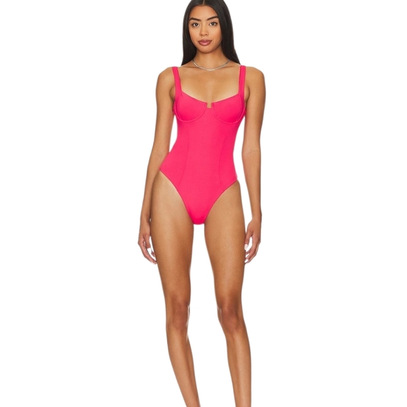 NWT L*SPACE Kendal Underwire Tie Back One Piece Swimsuit In Hot Cherry XL New - Picture 12 of 14